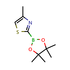 Chemical structure of 4-methylthiazol-2-ylboronic acid pinacol ester , CAS 1374511-92-8, AChemBlock AD290318