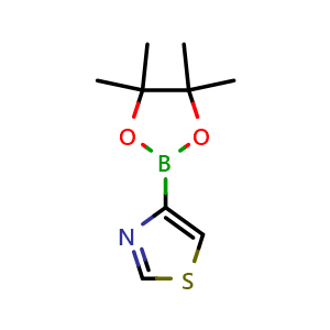 Chemical structure of thiazol-4-ylboronic acid pinacol ester , CAS 1083180-00-0, AChemBlock AD290321