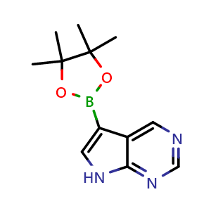 Chemical structure of 5-(4,4,5,5-Tetramethyl-1,3,2-dioxaborolan-2-yl)-7H-pyrrolo[2,3-d]pyrimidine , CAS 3049093-42-4, AChemBlock AD290322