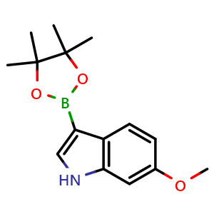 Chemical structure of 6-methoxy-3-(4,4,5,5-tetramethyl-1,3,2-dioxaborolan-2-yl)-indole , CAS 948593-92-8, AChemBlock AD290323