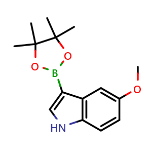 Chemical structure of 5-methoxy-3-(4,4,5,5-tetramethyl-1,3,2-dioxaborolan-2-yl)-indole , CAS 2448157-17-1, AChemBlock AD290324