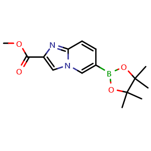 Chemical structure of Methyl 6-(4,4,5,5-tetramethyl-1,3,2-dioxaborolan-2-yl)imidazo[1,2-a]pyridine-2-carboxylate , CAS 1419554-96-3, AChemBlock AD290326