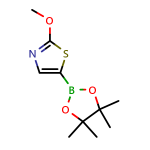 Chemical structure of 2-Methoxy-5-(4,4,5,5-tetramethyl-1,3,2-dioxaborolan-2-yl)-1,3-thiazole , CAS 1312765-17-5, AChemBlock AD290331