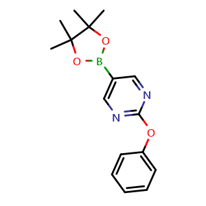 Chemical structure of 2-phenoxy-5-(4,4,5,5-tetramethyl-1,3,2-dioxaborolan-2-yl)pyrimidine , CAS 330792-85-3, AChemBlock AD290335