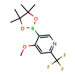 Chemical structure of 4-Methoxy-5-(4,4,5,5-tetramethyl-1,3,2-dioxaborolan-2-yl)-2-(trifluoromethyl)pyridine , CAS 2414892-23-0, AChemBlock AD290337