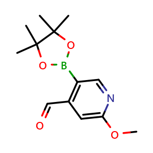 Chemical structure of 2-Methoxy-5-(4,4,5,5-tetramethyl-1,3,2-dioxaborolan-2-yl)isonicotinaldehyde , CAS 1416061-61-4, AChemBlock AD290338