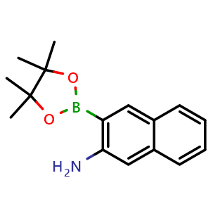 Chemical structure of 3-(4,4,5,5-Tetramethyl-1,3,2-dioxaborolan-2-yl)naphthalen-2-amine , CAS 2643390-18-3, AChemBlock AD290350