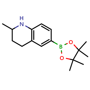 Chemical structure of 2-Methyl-6-(4,4,5,5-tetramethyl-1,3,2-dioxaborolan-2-yl)-1,2,3,4-tetrahydroquinoline , CAS 1800594-29-9, AChemBlock AD290364