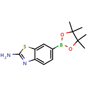 Chemical structure of 6-(4,4,5,5-tetramethyl-1,3,2-dioxaborolan-2-yl)benzo[d]thiazol-2-amine , CAS 1244041-62-0, AChemBlock AD290367
