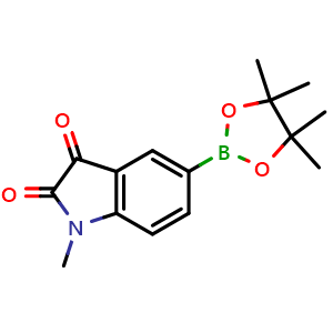 Chemical structure of 1-Methyl-5-(4,4,5,5-tetramethyl-1,3,2-dioxaborolan-2-yl)indoline-2,3-dione , CAS 2978141-01-2, AChemBlock AD290368