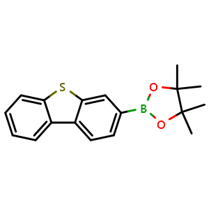 Chemical structure of 2-(Dibenzothiophen-3-yl)-4,4,5,5-tetramethyl-1,3,2-dioxaborolane , CAS 1362691-15-3, AChemBlock AD290370