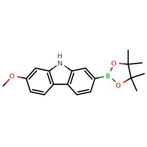Chemical structure of 2-Methoxy-7-(4,4,5,5-tetramethyl-1,3,2-dioxaborolan-2-yl)-9H-carbazole , CAS 2649492-63-5, AChemBlock AD290372