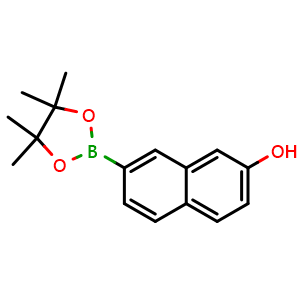 Chemical structure of 7-(4,4,5,5-Tetramethyl-1,3,2-dioxaborolan-2-yl)naphthalen-2-ol , CAS 1426082-77-0, AChemBlock AD290377
