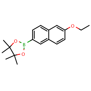 Chemical structure of 2-(6-Ethoxynaphthalen-2-yl)-4,4,5,5-tetramethyl-1,3,2-dioxaborolane , CAS 1034297-72-7, AChemBlock AD290379