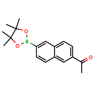 Chemical structure of 1-(6-(4,4,5,5-Tetramethyl-1,3,2-dioxaborolan-2-yl)naphthalen-2-yl)ethanone , CAS 1614255-25-2, AChemBlock AD290381