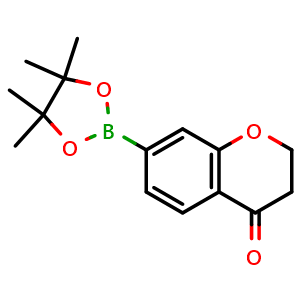 Chemical structure of 7-(4,4,5,5-Tetramethyl-1,3,2-dioxaborolan-2-yl)chroman-4-one , CAS 1467058-04-3, AChemBlock AD290383