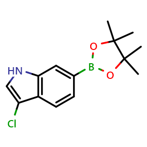 Chemical structure of 3-chloro-6-(4,4,5,5-tetramethyl-1,3,2-dioxaborolan-2-yl)-indole , CAS 2304635-36-5, AChemBlock AD290387