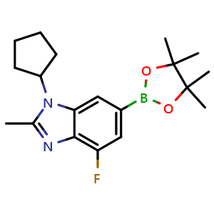 Chemical structure of 1-Cyclopentyl-4-fluoro-2-methyl-6-(4,4,5,5-tetramethyl-1,3,2-dioxaborolan-2-yl)-1H-benzo[d]imidazole , CAS 1231930-41-8, AChemBlock AD290391