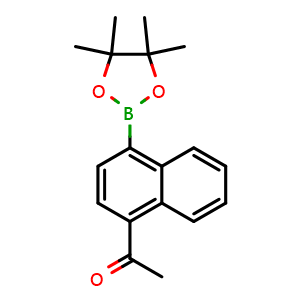 Chemical structure of 1-(4-(4,4,5,5-Tetramethyl-1,3,2-dioxaborolan-2-yl)naphthalen-1-yl)ethan-1-one , CAS 1864801-60-4, AChemBlock AD290392