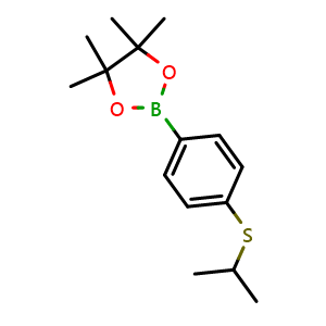 Chemical structure of 2-(4-(Isopropylthio)phenyl)-4,4,5,5-tetramethyl-1,3,2-dioxaborolane , CAS 1415309-93-1, AChemBlock AD290393