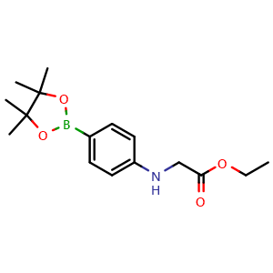 Chemical structure of ethyl 2-(4-(4,4,5,5-tetramethyl-1,3,2-dioxaborolan-2-yl)phenylamino)acetate , CAS 1198615-69-8, AChemBlock AD290394