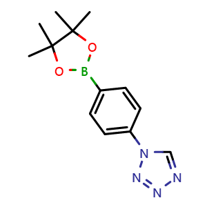 Chemical structure of 1-(4-(4,4,5,5-Tetramethyl-1,3,2-dioxaborolan-2-yl)phenyl)-1H-tetrazole , CAS 1392137-64-2, AChemBlock AD290396