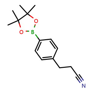 Chemical structure of 3-(4-(4,4,5,5-Tetramethyl-1,3,2-dioxaborolan-2-yl)phenyl)propanenitrile , CAS 1220219-19-1, AChemBlock AD290403