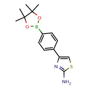 Chemical structure of 4-(4-(4,4,5,5-Tetramethyl-1,3,2-dioxaborolan-2-yl)phenyl)thiazol-2-amine , CAS 269410-17-5, AChemBlock AD290407
