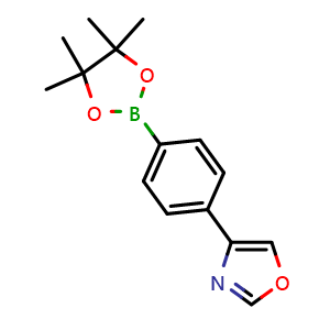 Chemical structure of 4-(4-(4,4,5,5-Tetramethyl-1,3,2-dioxaborolan-2-yl)phenyl)oxazole , CAS 1381948-81-7, AChemBlock AD290408