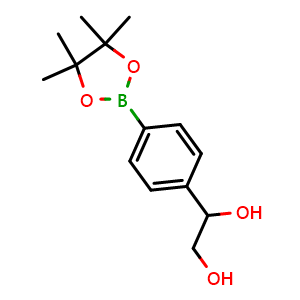 Chemical structure of 1-(4-(4,4,5,5-tetramethyl-1,3,2-dioxaborolan-2-yl)phenyl)ethane-1,2-diol , CAS 1245831-23-5, AChemBlock AD290410