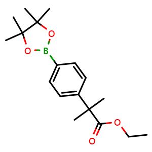 Chemical structure of Ethyl 2-methyl-2-(4-(4,4,5,5-tetramethyl-1,3,2-dioxaborolan-2-yl)phenyl)propanoate , CAS 1067515-56-3, AChemBlock AD290411