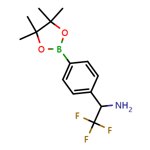 Chemical structure of 2,2,2-Trifluoro-1-(4-(4,4,5,5-tetramethyl-1,3,2-dioxaborolan-2-yl)phenyl)ethan-1-amine , CAS 1864802-42-5, AChemBlock AD290413