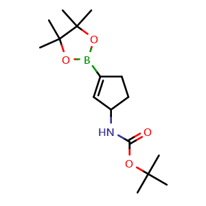 Chemical structure of tert-Butyl (3-(4,4,5,5-tetramethyl-1,3,2-dioxaborolan-2-yl)cyclopent-2-en-1-yl)carbamate , CAS 1643574-06-4, AChemBlock AD290414