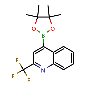 Chemical structure of 4-(4,4,5,5-Tetramethyl-1,3,2-dioxaborolan-2-yl)-2-(trifluoromethyl)quinoline , CAS 1627721-84-9, AChemBlock AD290416