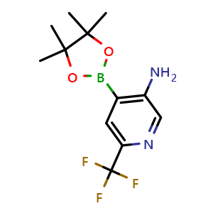 Chemical structure of 4-(4,4,5,5-Tetramethyl-1,3,2-dioxaborolan-2-yl)-6-(trifluoromethyl)pyridin-3-amine , CAS 2792143-49-6, AChemBlock AD290417