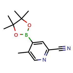 Chemical structure of 5-Methyl-4-(4,4,5,5-tetramethyl-1,3,2-dioxaborolan-2-yl)picolinonitrile , CAS 2223033-72-3, AChemBlock AD290419