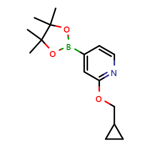 Chemical structure of 2-(cyclopropylmethoxy)-4-(4,4,5,5-tetramethyl-1,3,2-dioxaborolan-2-yl)pyridine , CAS 1346707-99-0, AChemBlock AD290420