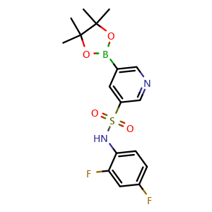Chemical structure of N-(2,4-Difluorophenyl)-5-(4,4,5,5-tetramethyl-1,3,2-dioxaborolan-2-yl)pyridine-3-sulfonamide , CAS 1083326-30-0, AChemBlock AD290429