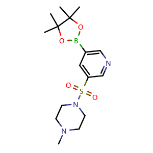Chemical structure of 1-methyl-4-(5-(4,4,5,5-tetramethyl-1,3,2-dioxaborolan-2-yl)pyridin-3-ylsulfonyl)piperazine , CAS 1684430-47-4, AChemBlock AD290430
