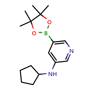 Chemical structure of N-Cyclopentyl-5-(4,4,5,5-tetramethyl-1,3,2-dioxaborolan-2-yl)pyridin-3-amine , CAS 1509931-85-4, AChemBlock AD290432