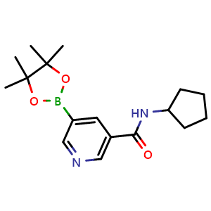Chemical structure of N-cyclopentyl-5-(4,4,5,5-tetramethyl-1,3,2-dioxaborolan-2-yl)nicotinamide , CAS 1509931-88-7, AChemBlock AD290434