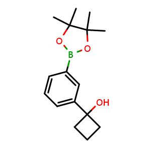 Chemical structure of 1-(3-(4,4,5,5-Tetramethyl-1,3,2-dioxaborolan-2-yl)phenyl)cyclobutan-1-ol , CAS 2304635-30-9, AChemBlock AD290440