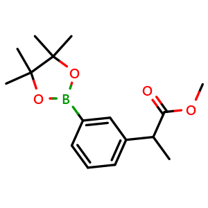 Chemical structure of Methyl 2-(3-(4,4,5,5-tetramethyl-1,3,2-dioxaborolan-2-yl)phenyl)propanoate , CAS 1801514-53-3, AChemBlock AD290441