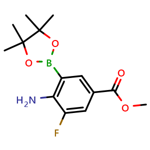 Chemical structure of Methyl 4-amino-3-fluoro-5-(4,4,5,5-tetramethyl-1,3,2-dioxaborolan-2-yl)benzoate , CAS 3068381-44-9, AChemBlock AD290443