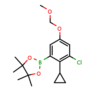 Chemical structure of 2-(3-Chloro-2-cyclopropyl-5-(methoxymethoxy)phenyl)-4,4,5,5-tetramethyl-1,3,2-dioxaborolane , CAS 2621936-26-1, AChemBlock AD290446
