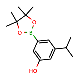 Chemical structure of 3-isopropyl-5-(4,4,5,5-tetramethyl-1,3,2-dioxaborolan-2-yl)phenol , CAS 2246729-50-8, AChemBlock AD290449