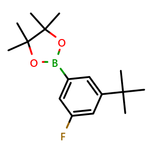 Chemical structure of 2-(3-(Tert-butyl)-5-fluorophenyl)-4,4,5,5-tetramethyl-1,3,2-dioxaborolane , CAS 2767529-32-6, AChemBlock AD290451