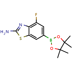 Chemical structure of 4-Fluoro-6-(4,4,5,5-tetramethyl-1,3,2-dioxaborolan-2-yl)benzo[d]thiazol-2-amine , CAS 2304924-20-5, AChemBlock AD290457