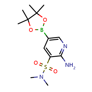 Chemical structure of 2-amino-N,N-dimethyl-5-(4,4,5,5-tetramethyl-1,3,2-dioxaborolan-2-yl)pyridine-3-sulfonamide , CAS 1083325-86-3, AChemBlock AD290461