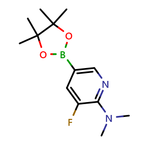 Chemical structure of 3-fluoro-N,N-dimethyl-5-(4,4,5,5-tetramethyl-1,3,2-dioxaborolan-2-yl)pyridin-2-amine , CAS 1550370-68-7, AChemBlock AD290463